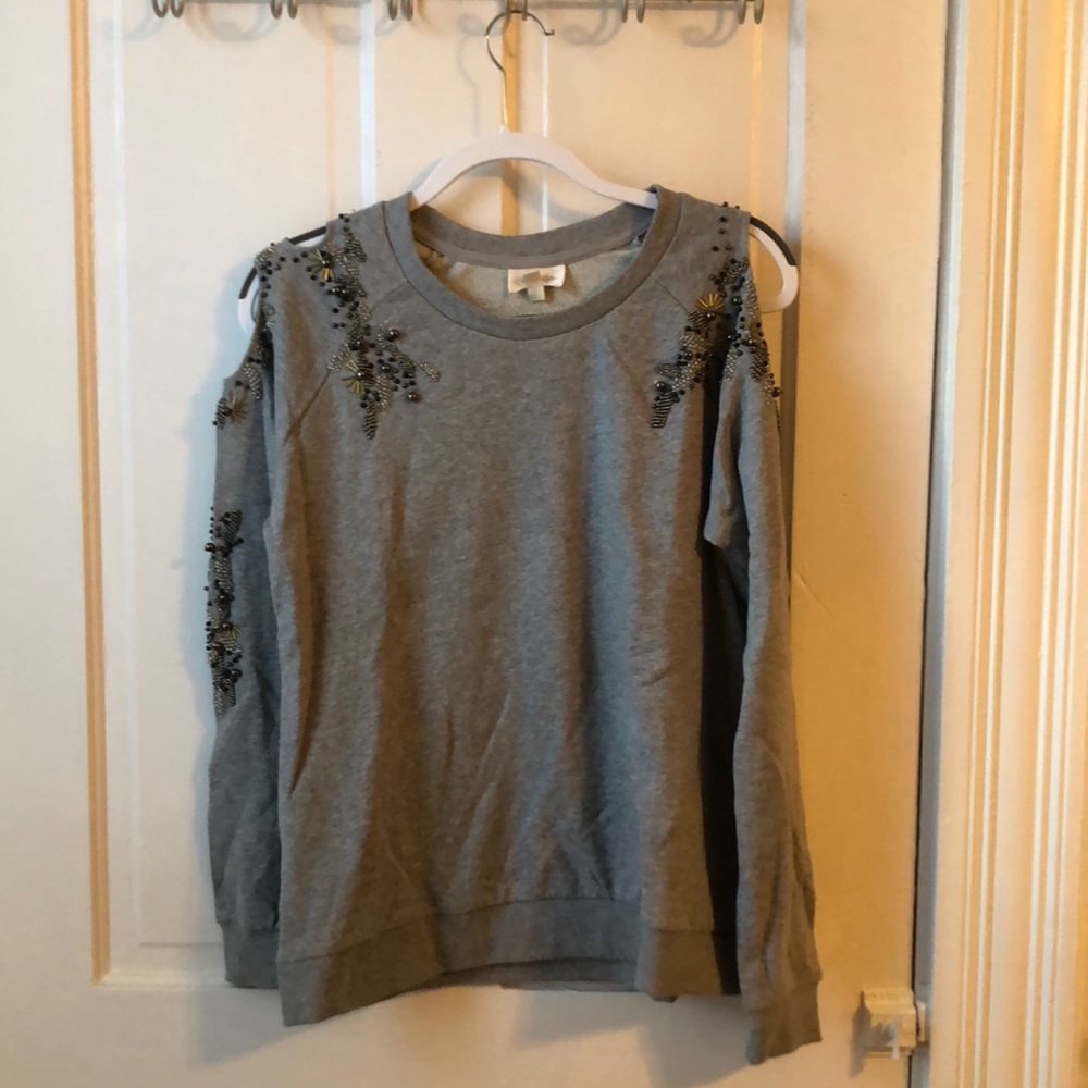 Anthropologie Deletta Beaded Open Shoulder Sweater